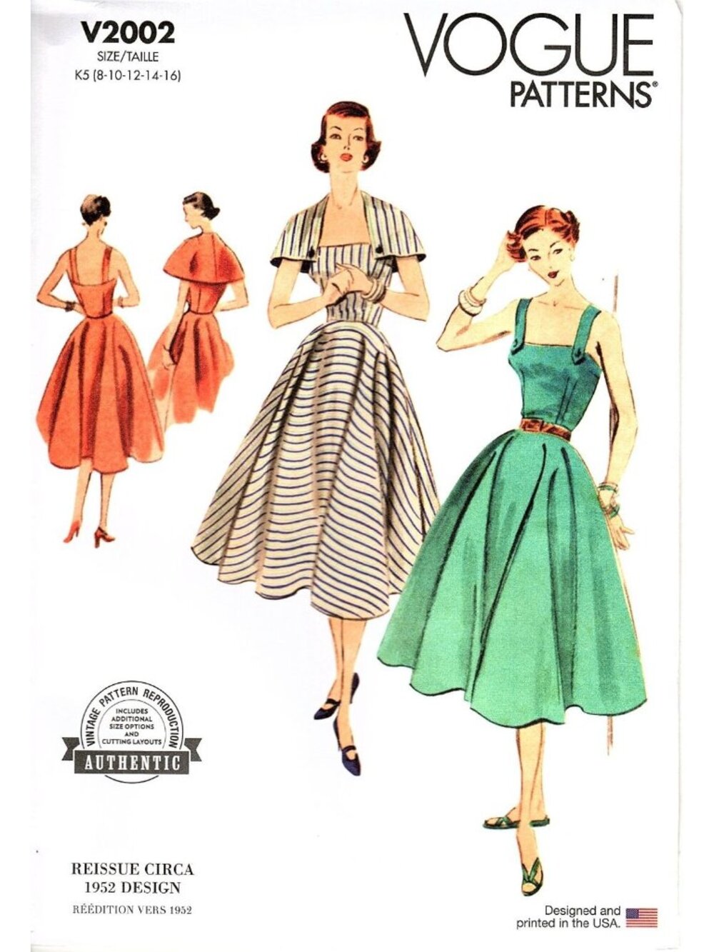Vogue V2002 Misses 8 to 16 Reissue 1952 Dress and Capelet Uncut Sewing Pattern